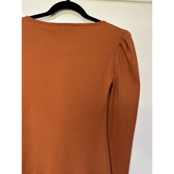 7 For All Mankind Puff Sleeve Square Neck Ribbed Top Size Small NWT Long Sleeves - Picture 10 of 13